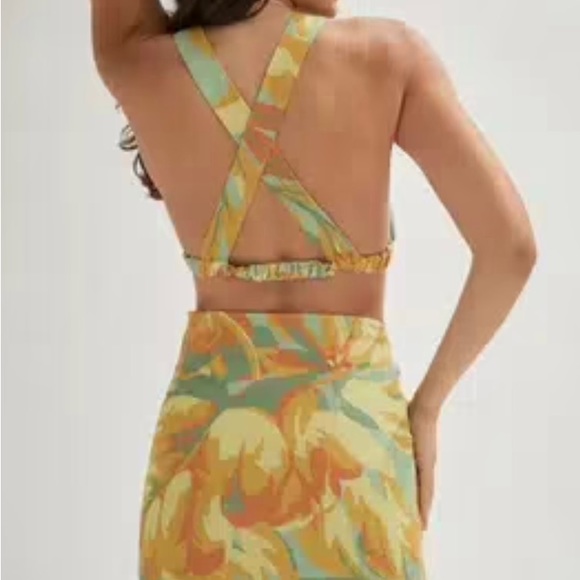 NWT ONE MILE THE LABEL JESSICA TOP AND MINI SKIRT PALM SET PRINT - Picture 2 of 14